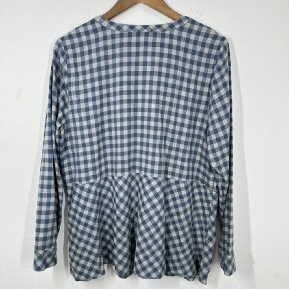 J. Jill Size Large Blue Grey Checkered V Neck Popover Blouse Cozy Casual Fall - Picture 9 of 10